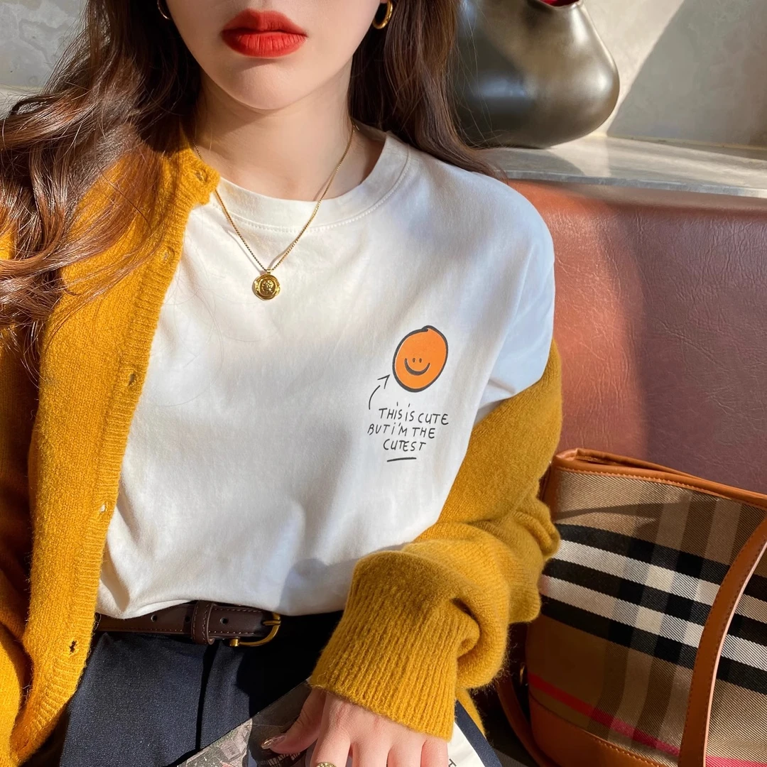 纯棉白色打底衫女内搭2025年秋装新款宽松洋气百搭长袖t恤女上衣