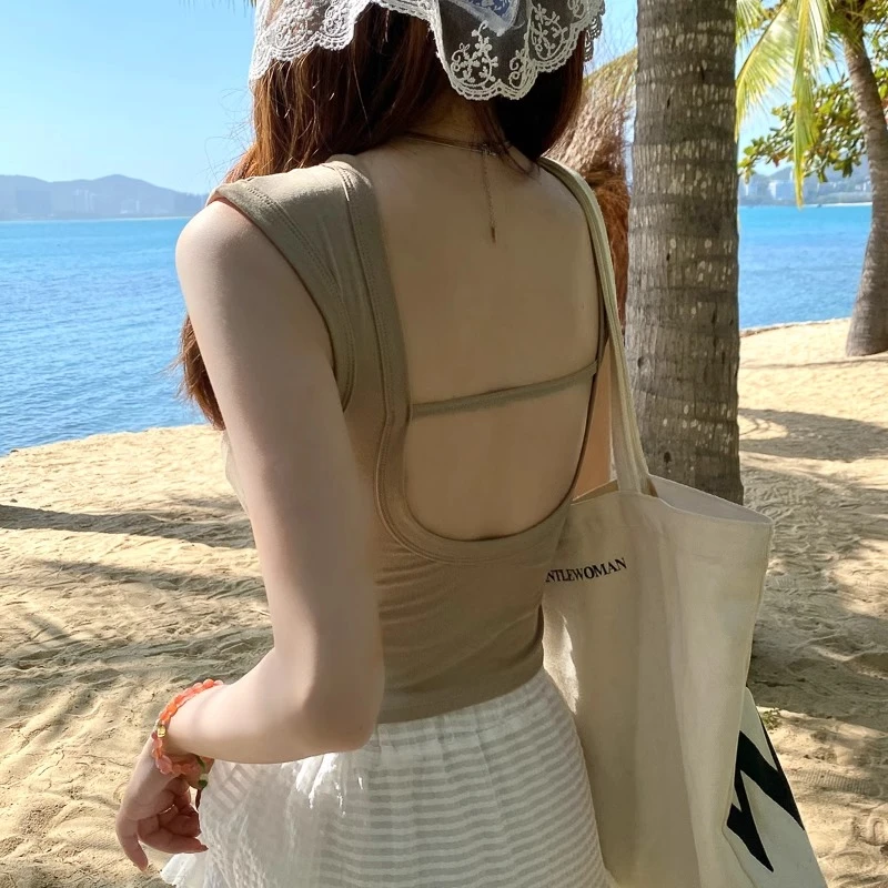 u领吊带背心女夏季新款外穿美背内衣带胸垫文胸一体内搭打底上衣