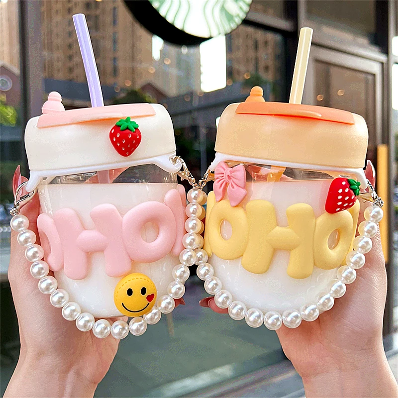 网红可爱小清新简约吸管玻璃杯女高颜值双饮咖啡杯便携随手水杯子