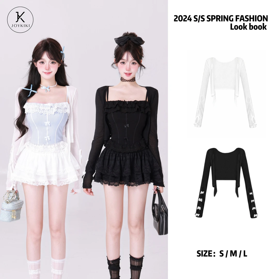 【JOYKIKI 清清!】【蝴蝶结】基础百搭纯欲辣妹弹力针织开衫 J24B359