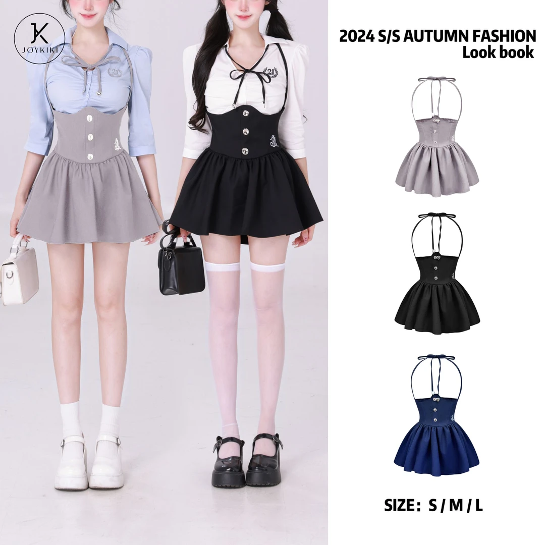 【JOYKIKI 清清!】【漫画腿精】秋季学院风原创刺绣高腰半身裙J24C111