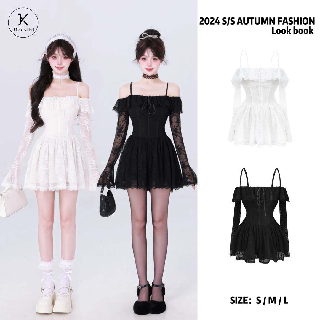 【JOYKIKI 清清!】【黑白千金】百搭纯欲气质拼接设计感连衣裙J24C304