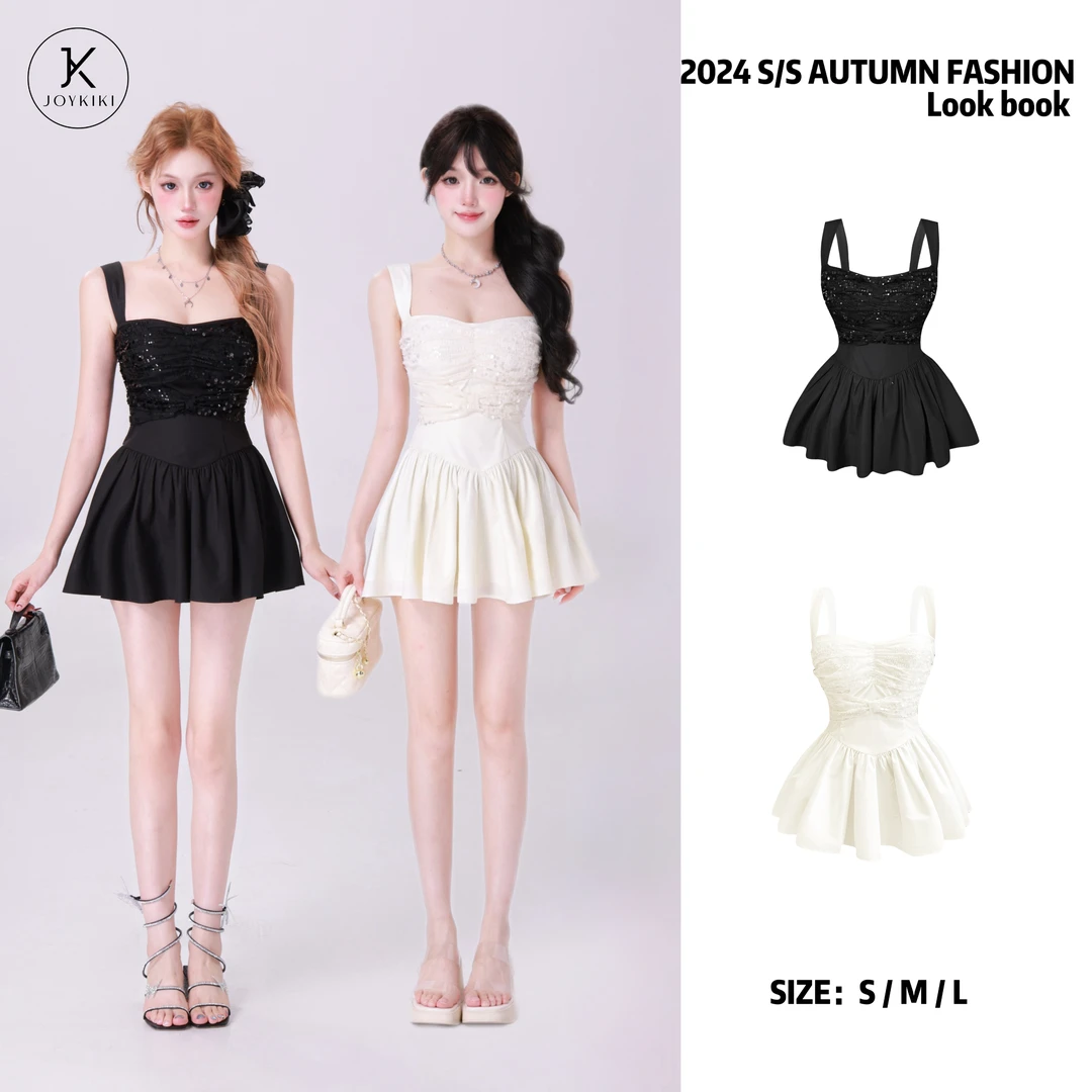 【JOYKIKI 清清!】【星河漫漫】夏季纯欲气质拼接亮片连衣裙J24B243