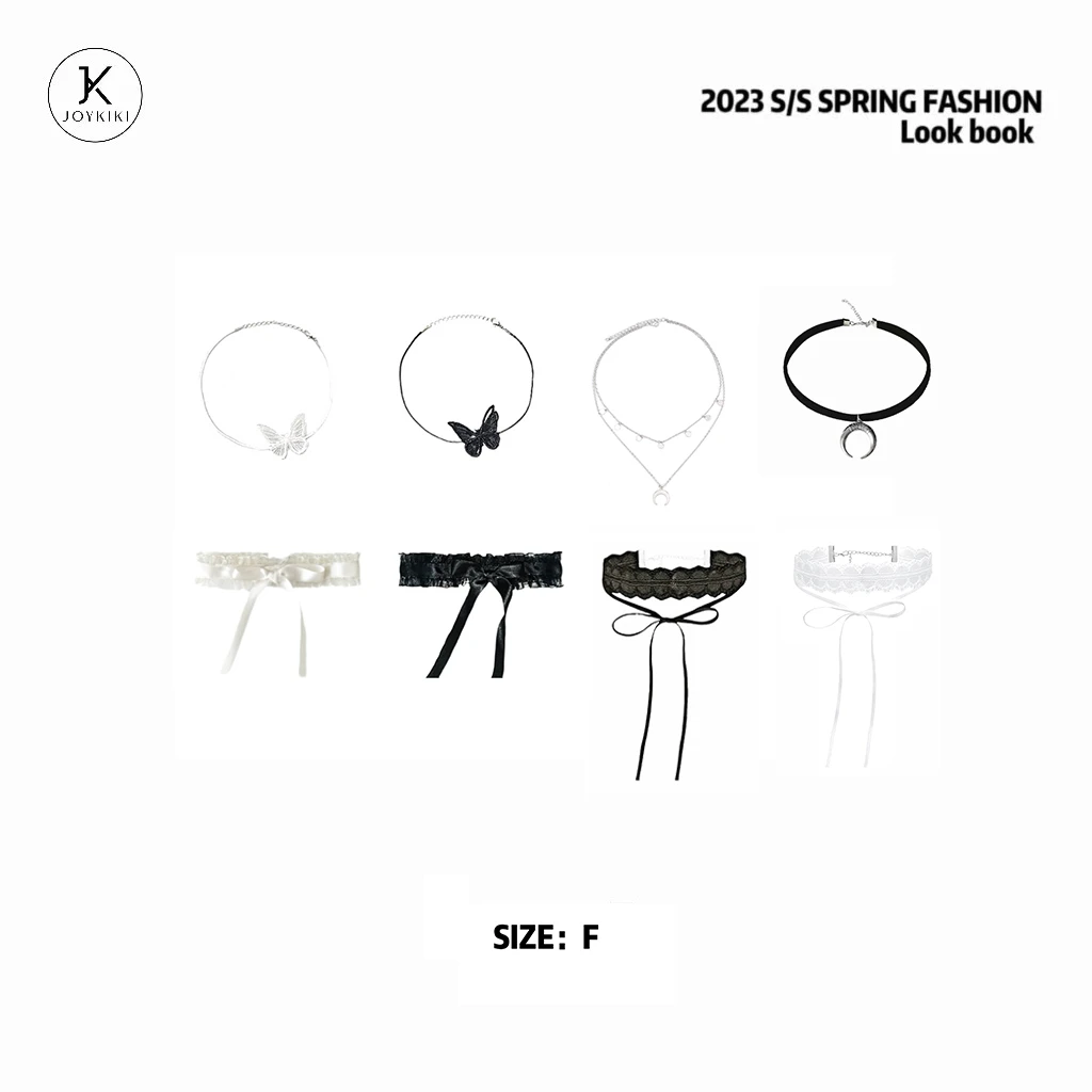 非金属合成锆石项链 金金JOYKIKI百搭辣妹绑带蝴蝶结项链J24P070