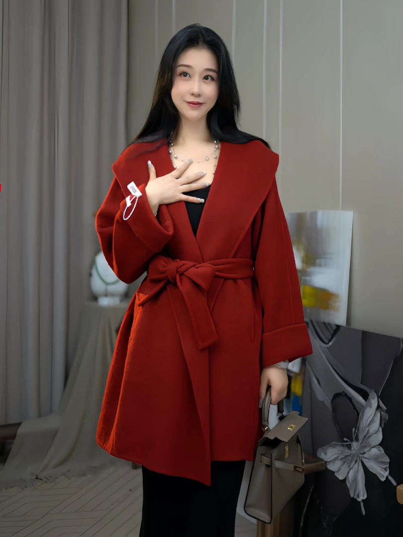 秋冬设计师款绵羊毛大衣高端毛呢外套女新款双面呢中长款外套