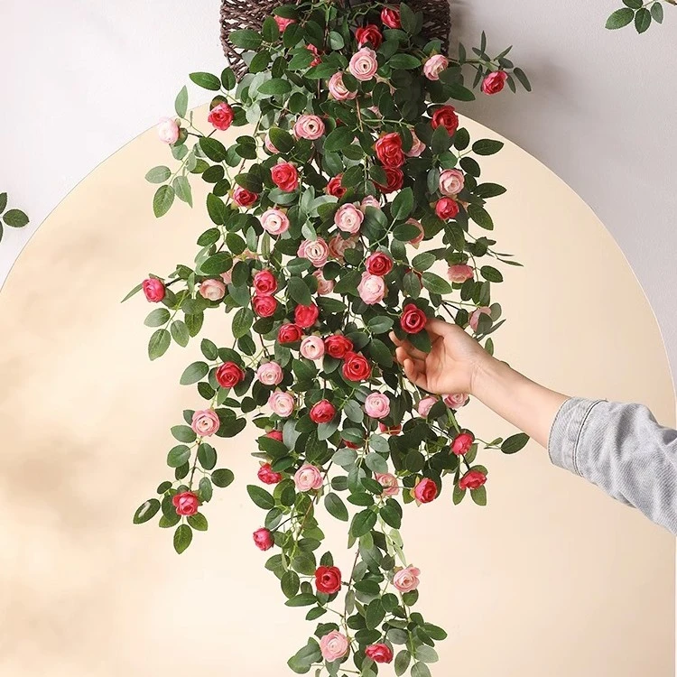 仿真玫瑰花藤蔓温柔室内阳台空调管道庭院装饰假花藤条墙壁挂绿植