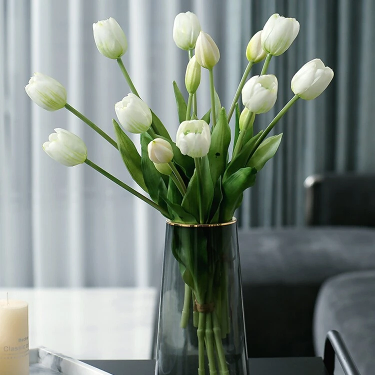 郁金香仿真花5头绢花餐桌假花高级感湿感软胶客厅客厅上档次假花
