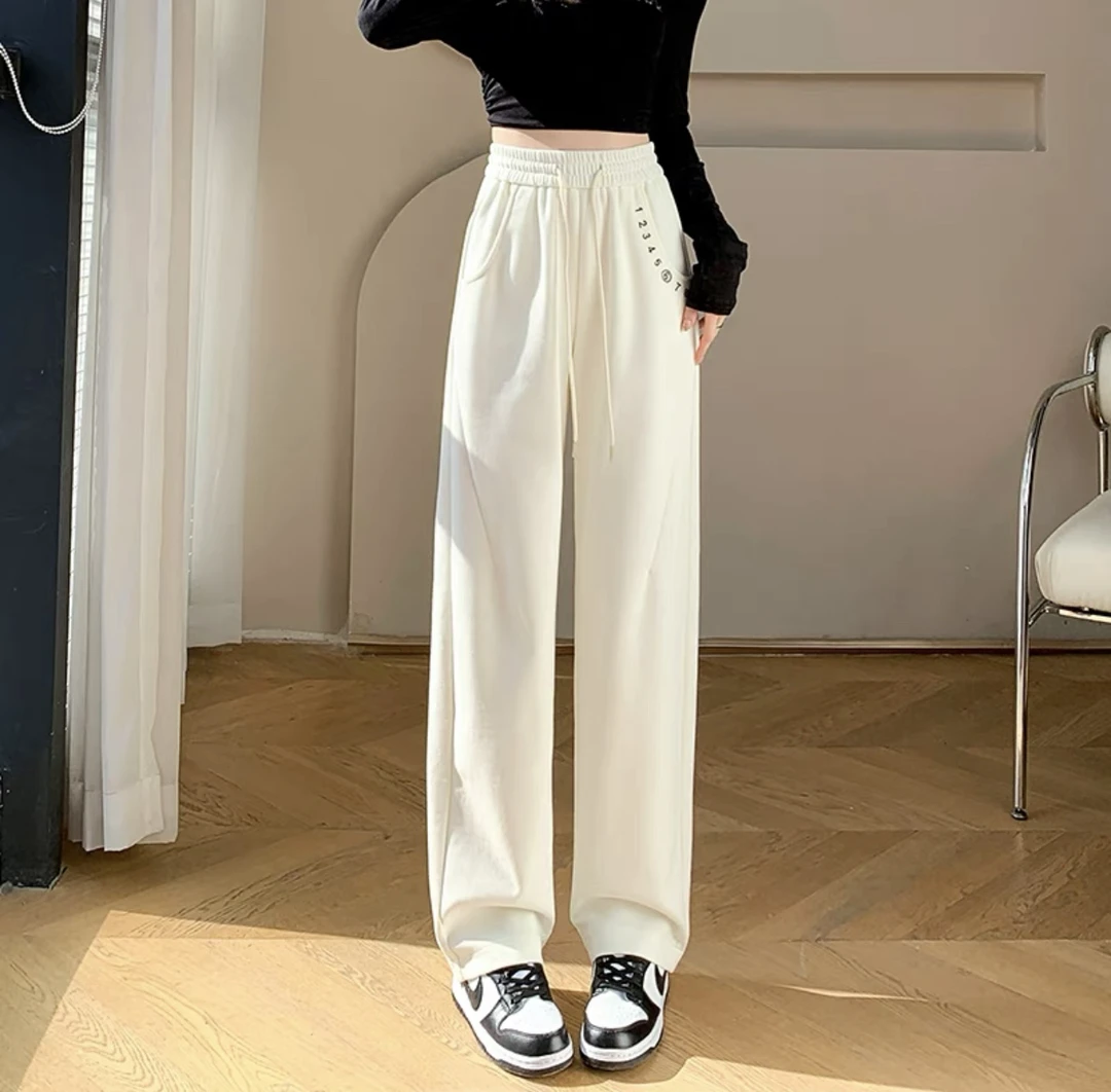 高腰宽松显瘦垂感阔腿裤女秋冬加绒加厚休闲百搭直筒裤