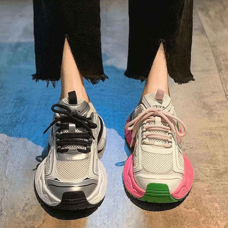 厚底老爹鞋女2023秋季新款拼色运动鞋休闲百搭透气减震跑步鞋代发