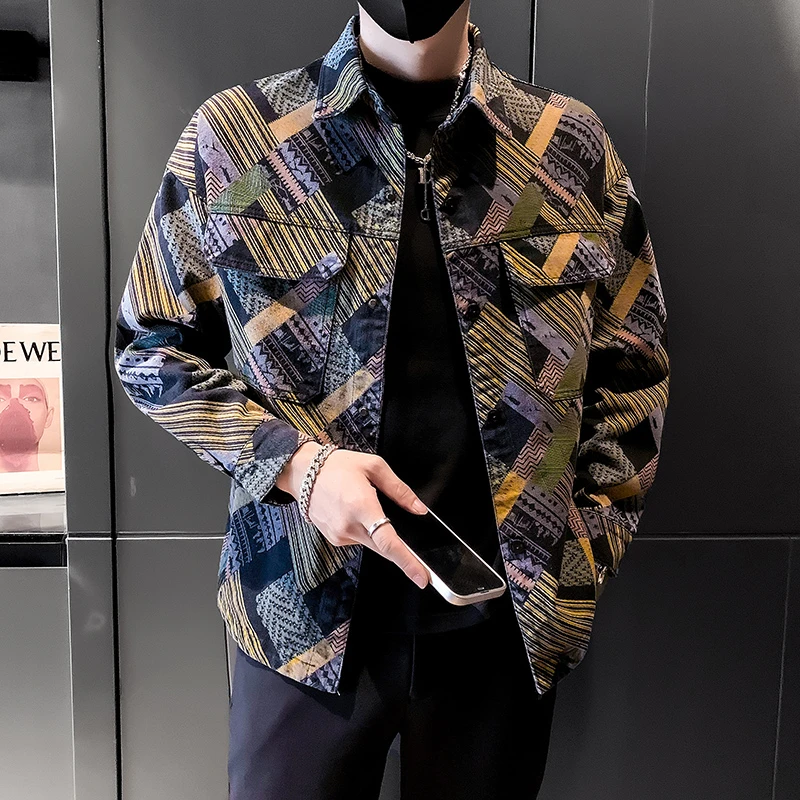 高级感痞帅个性牛仔印花外套男春秋季新款爆款潮牌复古男士夹克帅