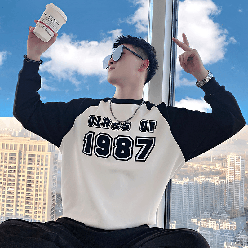 春秋季潮牌撞色卫衣男ins秋装上衣2024新款男装衣服痞帅套头外套t