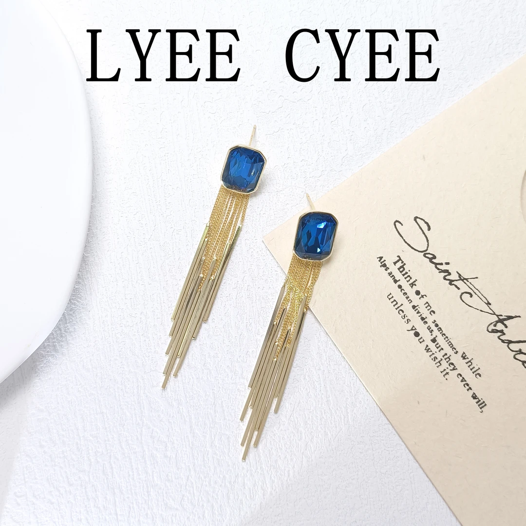 铜合金合成锆石耳饰 WLY-001525【流光蓝影】耳环气质欧美百搭时尚