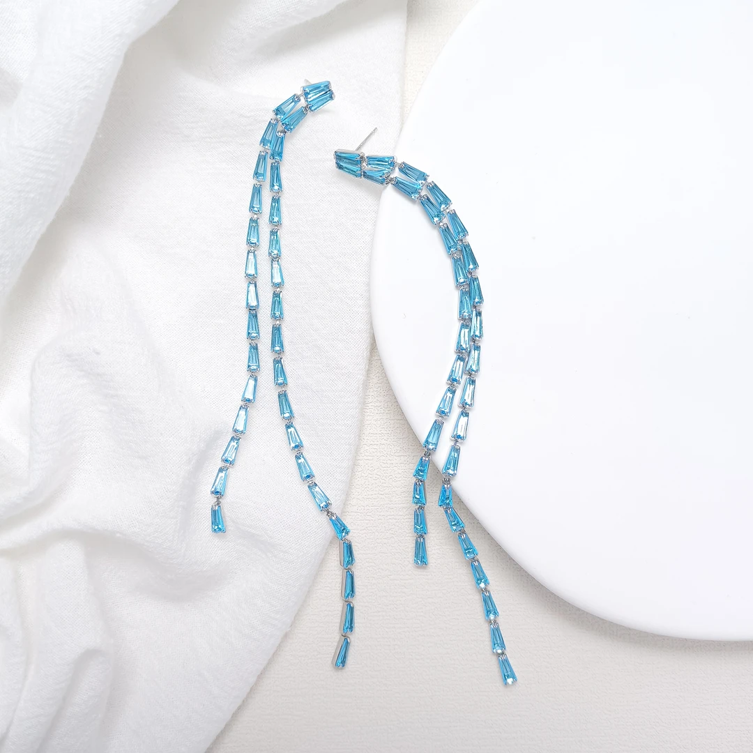 铜合金合成锆石耳饰 WLY-001492【蓝月之辉】耳环气质欧美百搭时尚