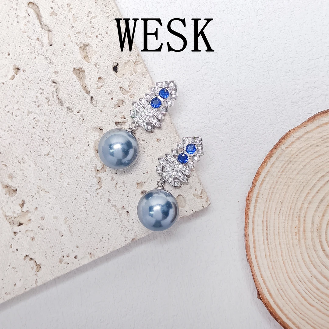 铜合金合成锆石耳饰 WHSM-001571【蓝韵星光】耳环气质欧美百搭时尚