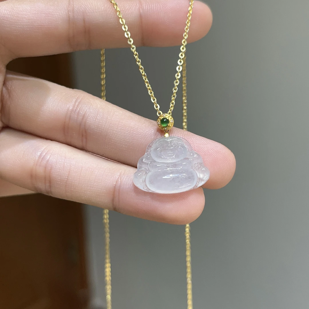 天然翡翠冰种佛公吊坠18k金（尺寸小） 精致百搭