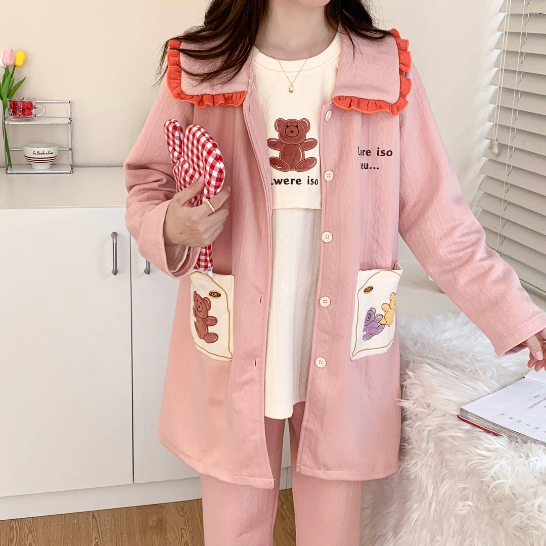 【空气棉三件套10-4月】月子服纯棉秋冬哺乳睡衣不起球透气吸汗保暖