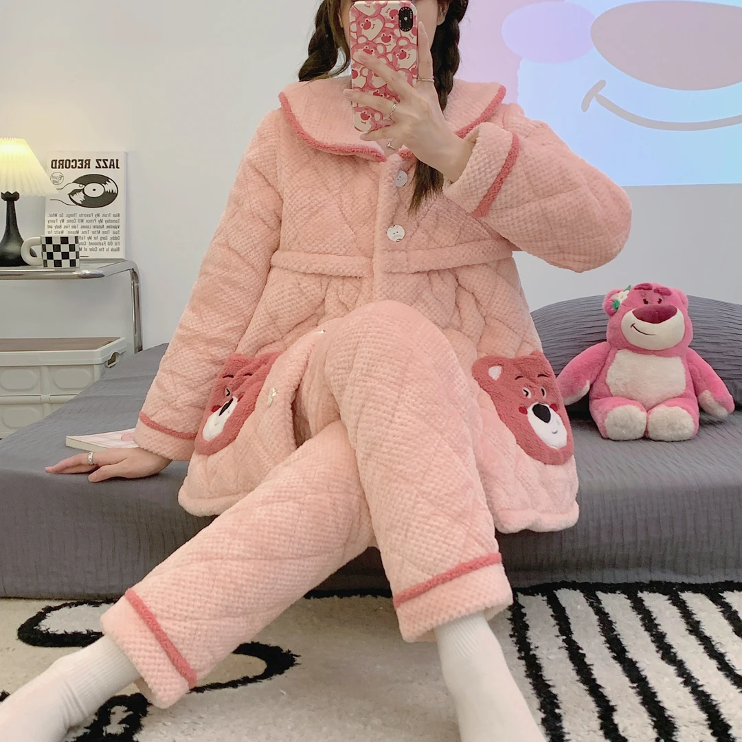 三层夹棉月子服珊瑚绒冬季哺乳孕妇睡衣不掉毛不掉色保暖加绒加厚