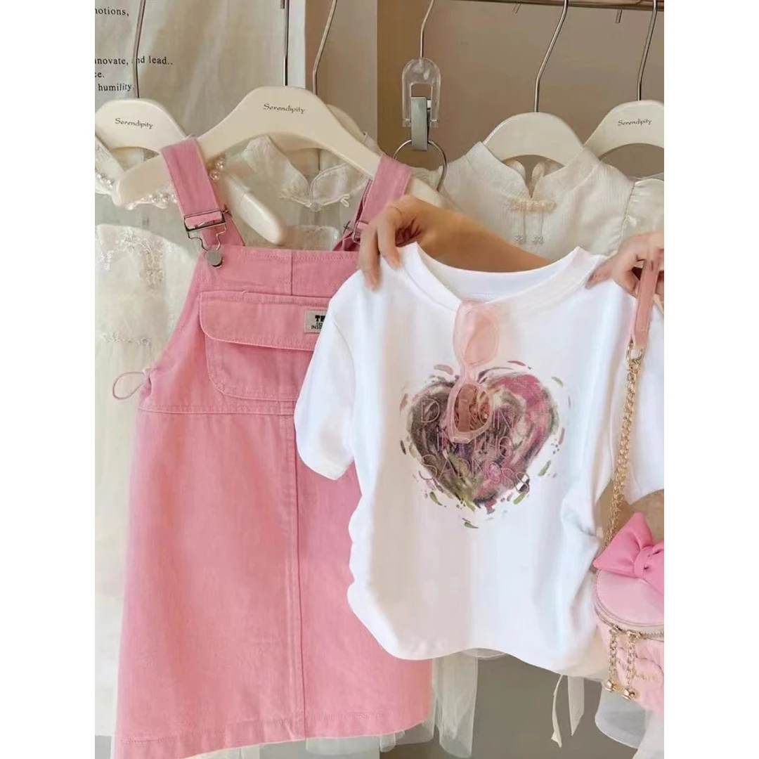 原创2024新款韩范ins风甜心少女背带裤两件套