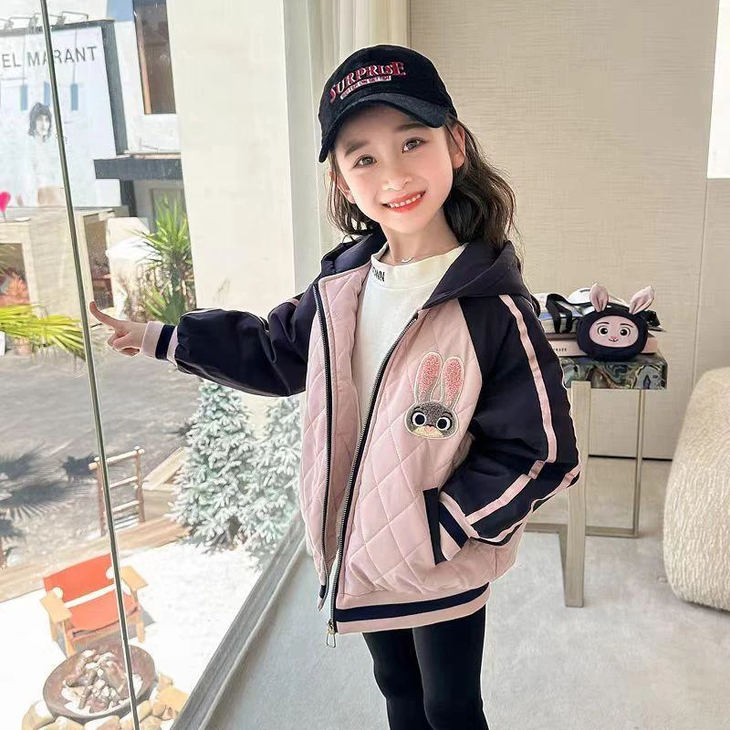 【现货冬款】女童加绒外套秋冬款洋气棉衣儿童夹棉棒球服加厚外套