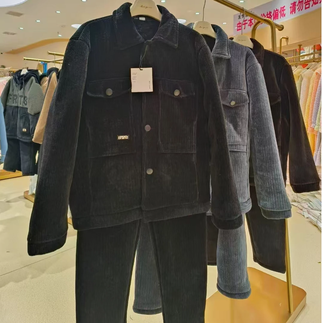 02男士冬款加绒加厚可外穿保暖时尚帅气套装休闲潮流冬季家居服