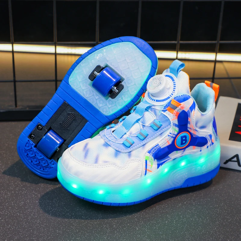 暴走鞋男童2023秋季新款儿童运动女童溜冰发光加绒二棉滑轮鞋学生