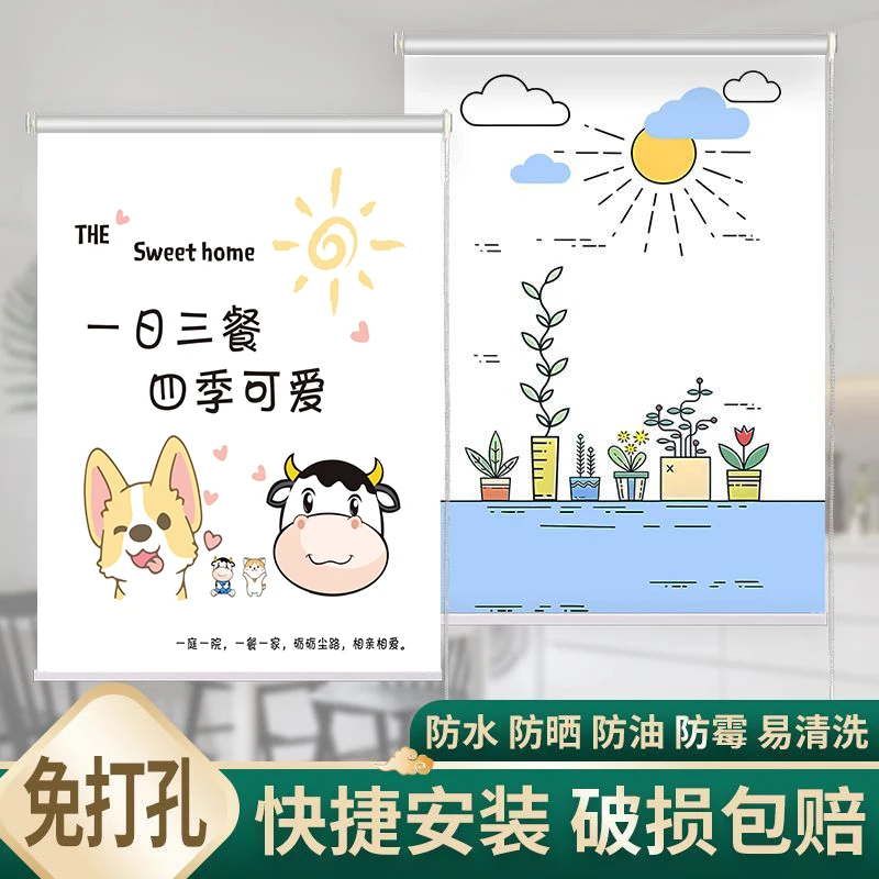 卫生间厨房浴室厕所遮光卷帘百叶窗帘遮阳窗户遮挡免打孔安装拉式
