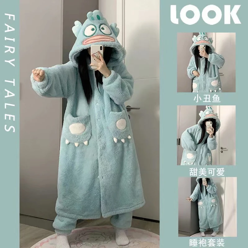 小丑鱼2025新款加绒加厚睡袍女冬款居家服气质时尚保暖百搭宽松
