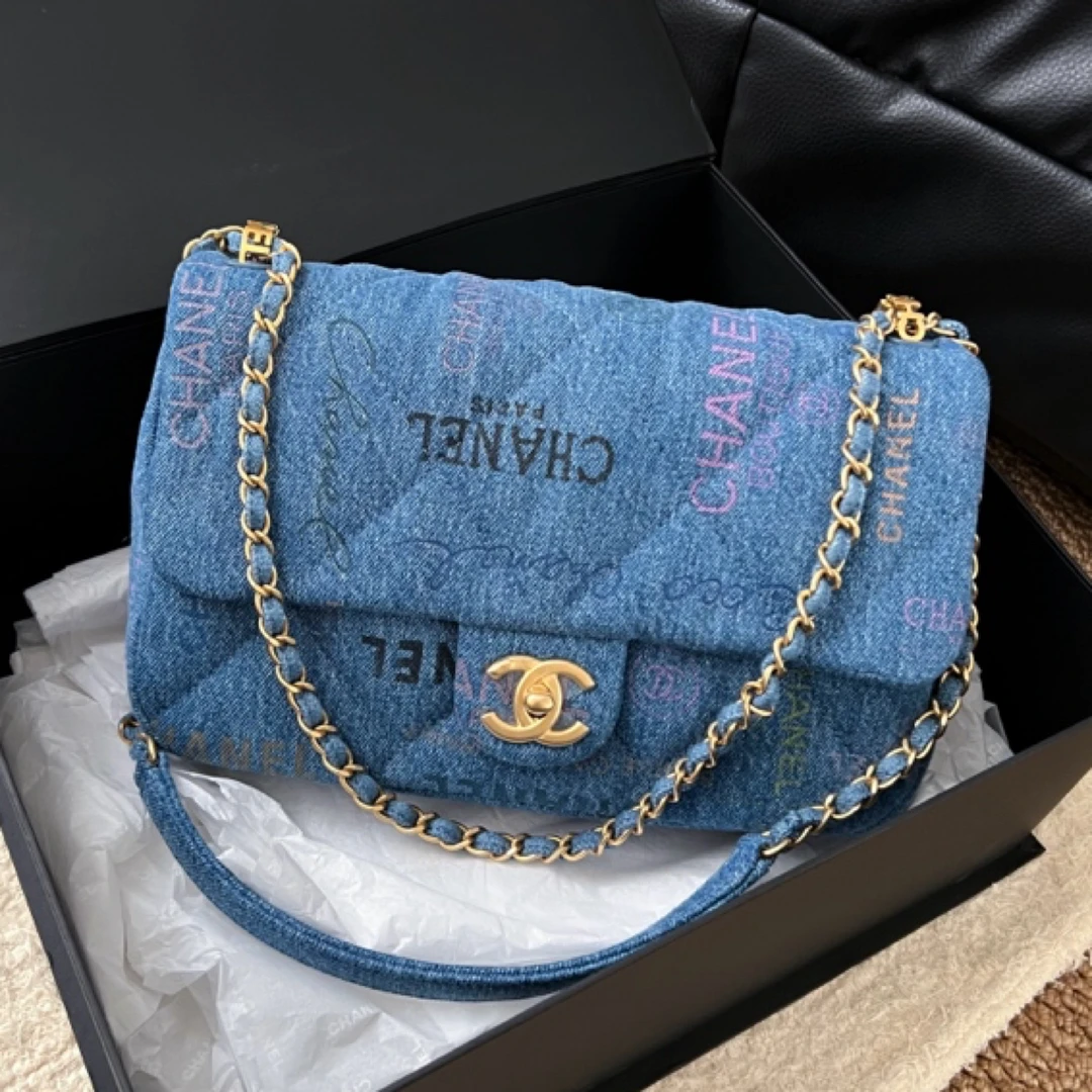 95新 Chanel/香奈儿 Chanel22P涂鸦牛仔cf中号（全新）