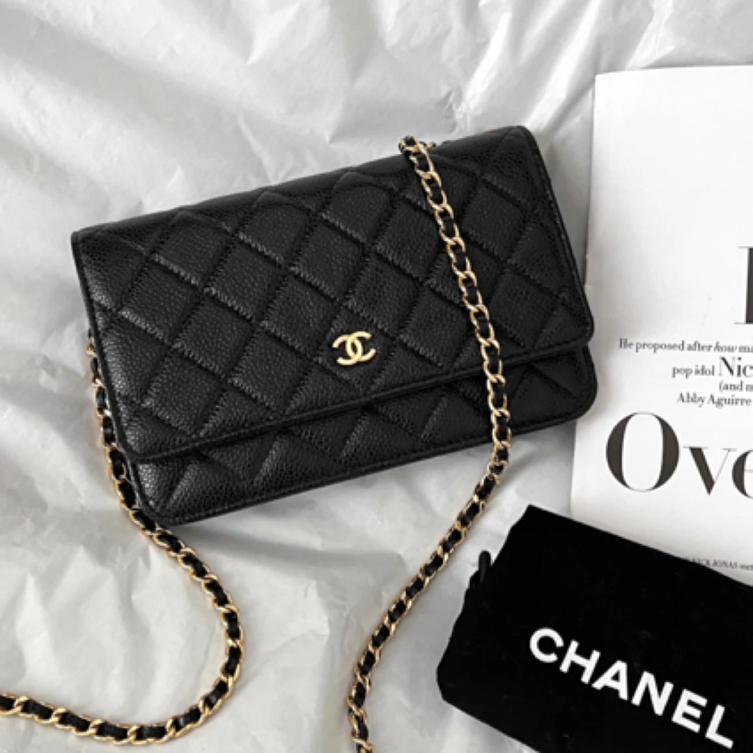 95新 Chanel/香奈儿 Chanel黑金荔枝牛Woc单肩包/芯片款