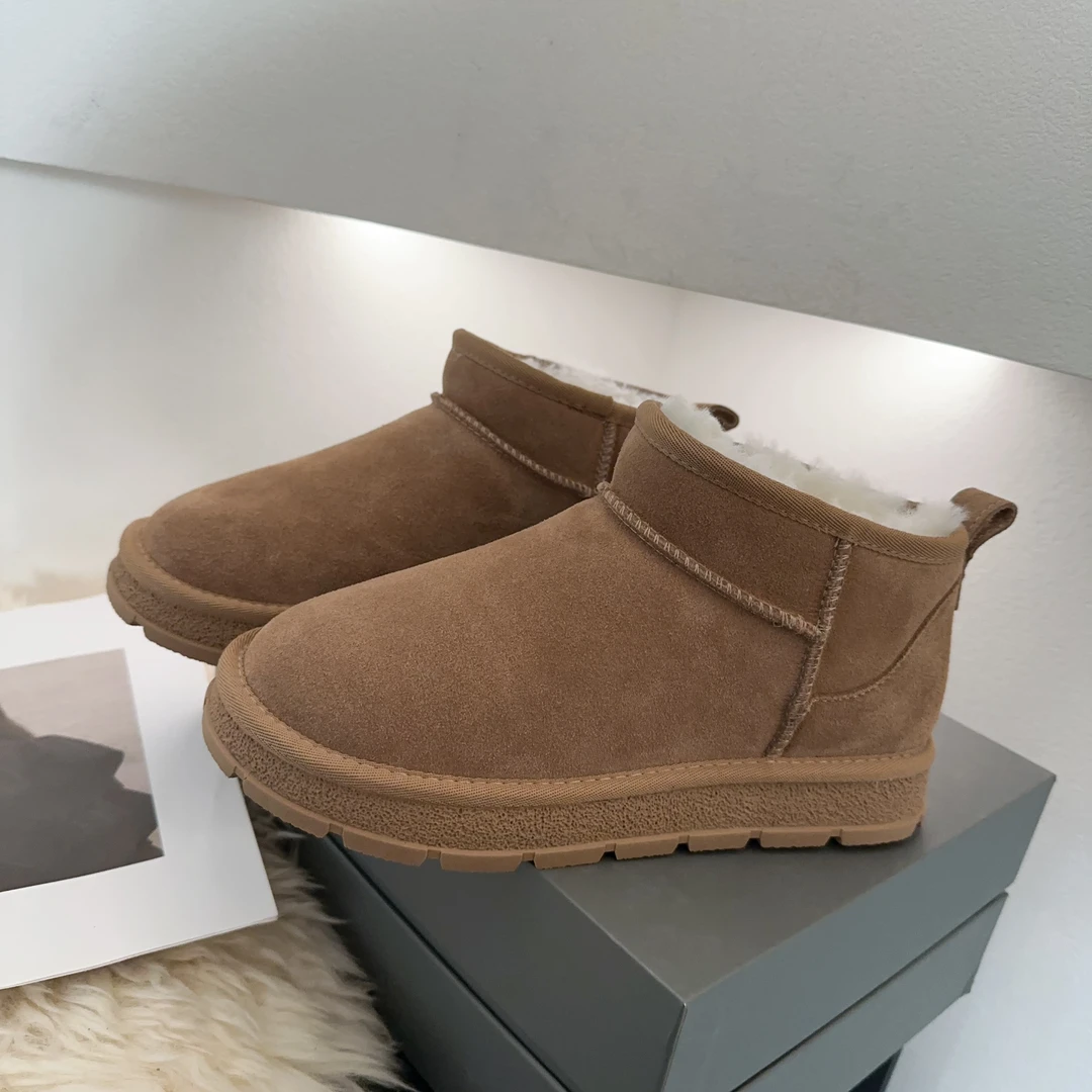 素陌冬季真皮雪地靴女款棉鞋保暖裸靴靴子雪地靴女款爆款6109