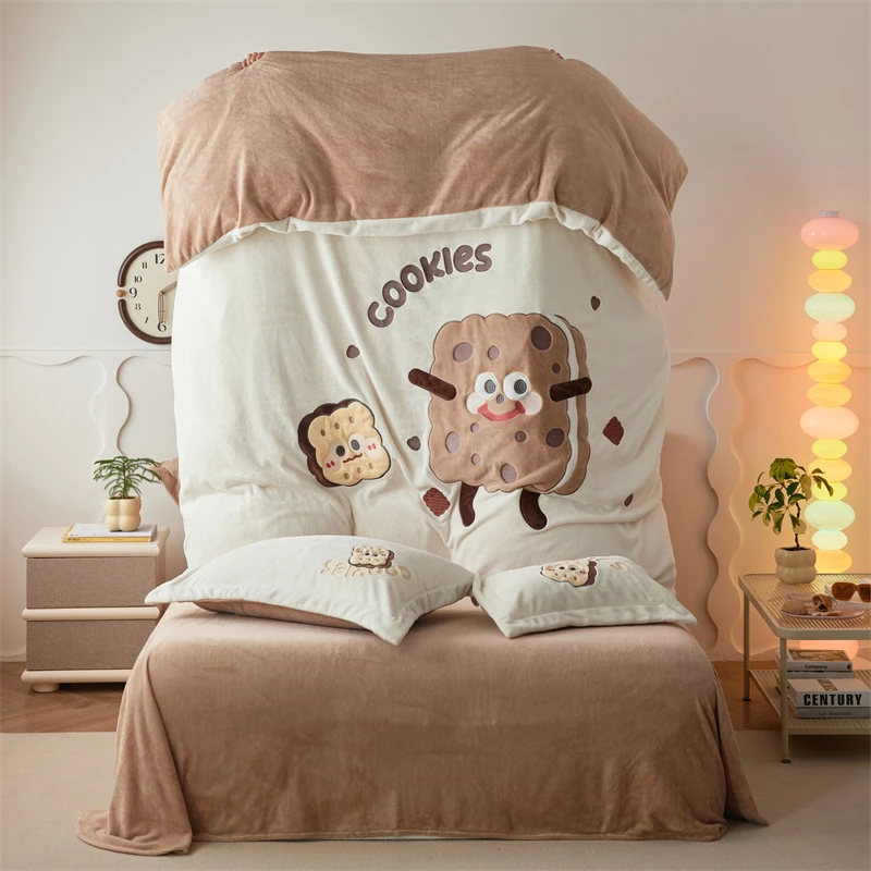 加厚牛奶绒四件套毛巾绣冬季保暖成人卡通套件小清新床上用品