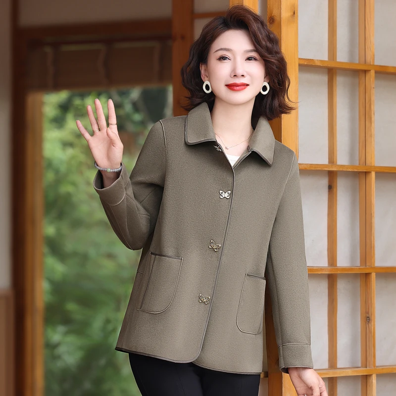 妈妈秋装双面呢外套女2024新款中老年人春秋气质显瘦夹克上衣短款