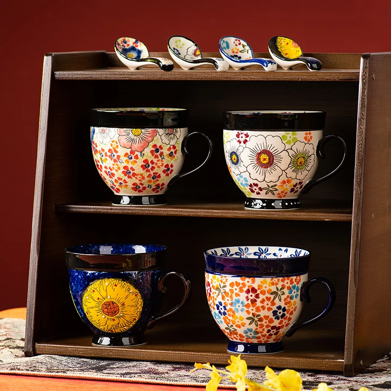 陶瓷杯子水杯马克杯大容量珐琅彩牛奶燕麦杯家用早餐杯网红餐具