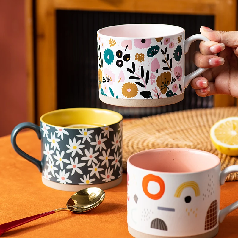 颜值马克杯陶瓷杯子设计小众家用早餐杯ins风咖啡杯手工喝水杯