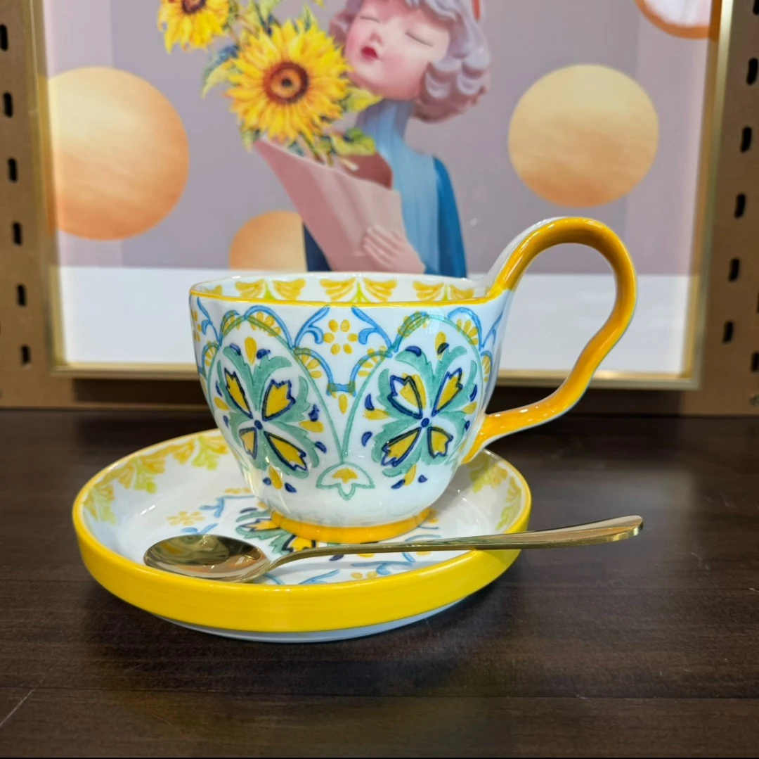 绿茵曲把杯陶瓷水杯家用早餐杯马克杯茶杯杯子伴手礼情侣对杯个性