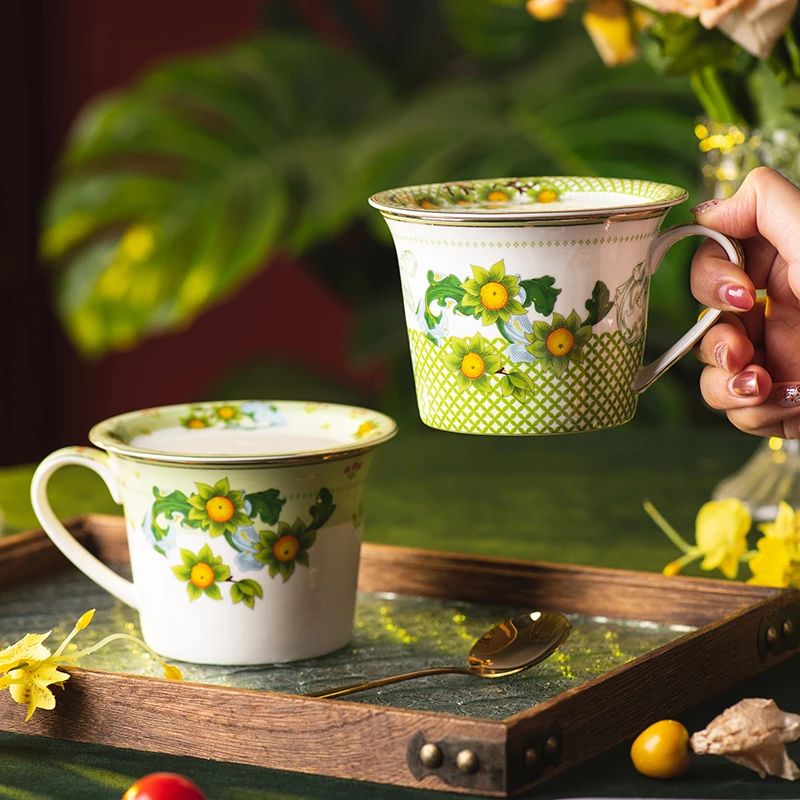 硕果早餐杯陶瓷水杯家用马克杯带盖杯子办公室咖啡杯茶杯情侣杯子