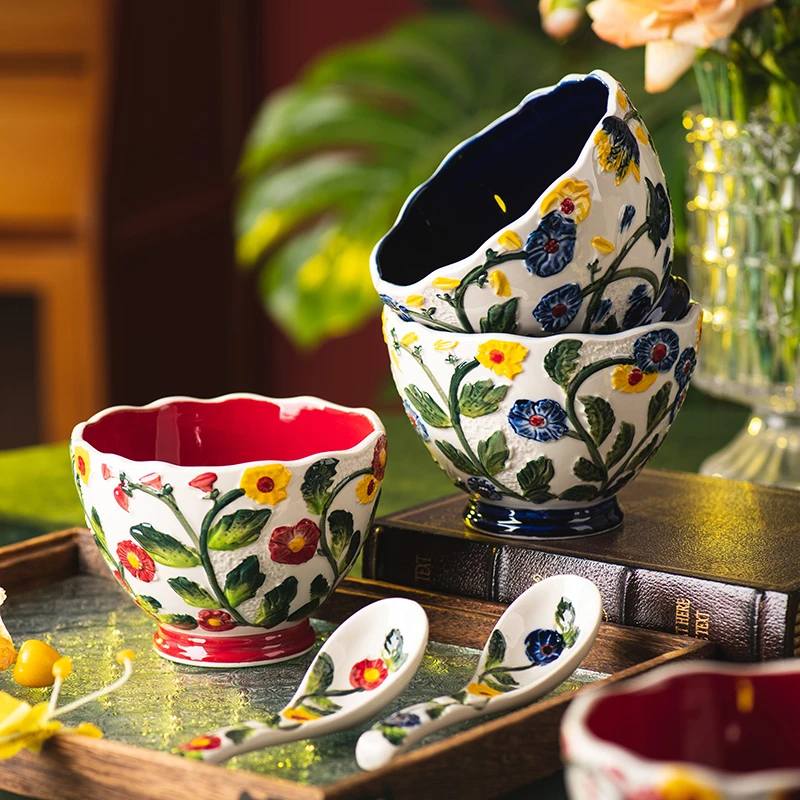 海棠碗家用餐具复古汤碗面碗饭碗沙拉碗酸奶高颜值陶瓷碗个人专用