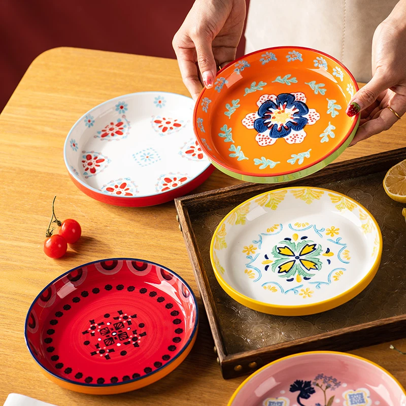 繁花早餐盘高颜值陶瓷盘子菜盘家用饺子盘备菜盘创意牛排餐盘