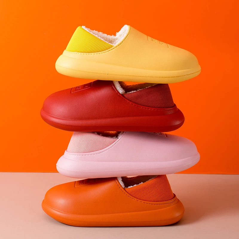 防水棉拖鞋女男家居家用加绒情侣秋冬季室内防滑厚底保暖冬天