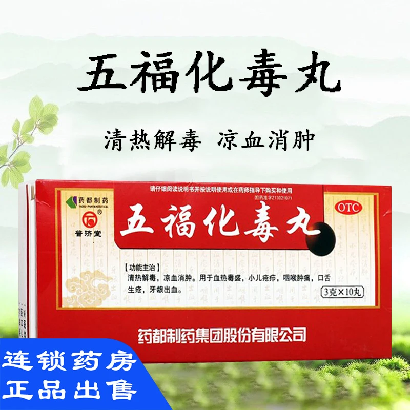 普济堂五福化毒丸3g*10丸 凉血消肿血热毒盛小儿疮疗咽喉肿痛