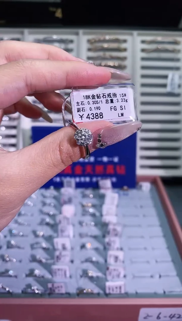 【闪购商品】钻石戒指/指环18K金镶嵌天然钻石15圈