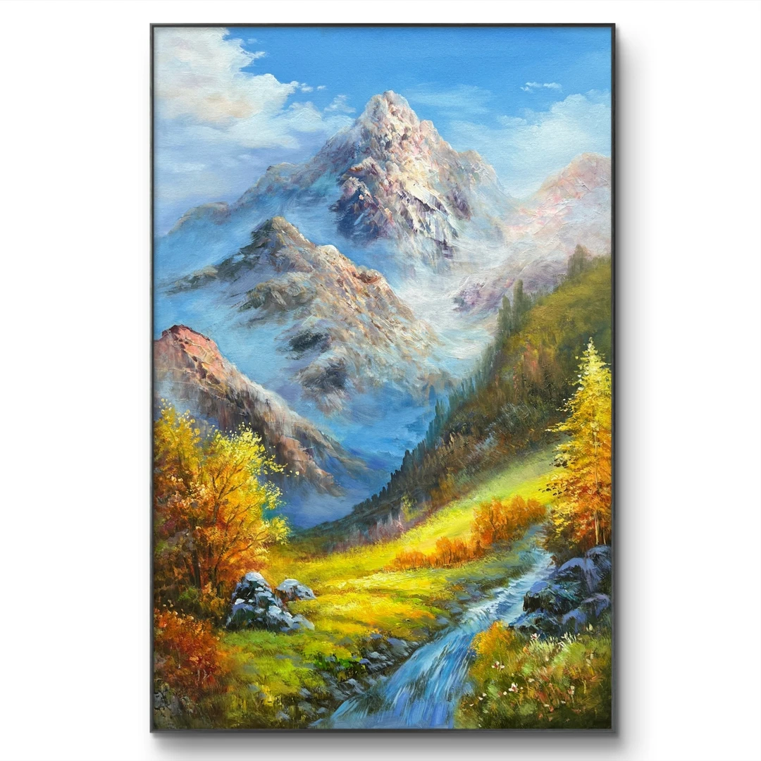 雪山小溪60cm*90cm油画布手绘油画