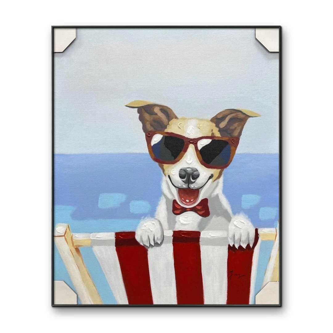 墨镜小狗50cm*60cm油画布手绘油画