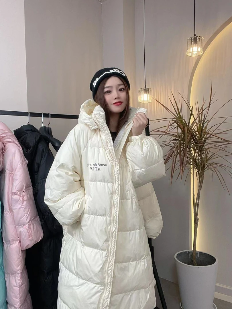 2023年情侣款爆款宽松韩版羽绒服女中长款过膝宽松连帽加厚棉服
