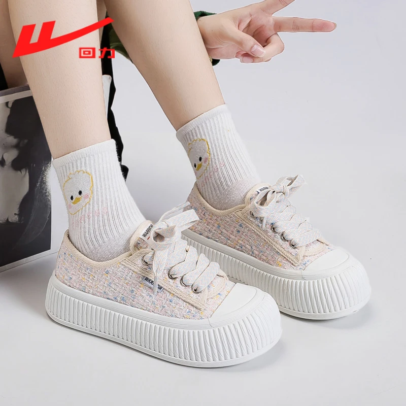 回力小香风帆布鞋女鞋2025新款秋季春秋厚底休闲大头板鞋子006cZW