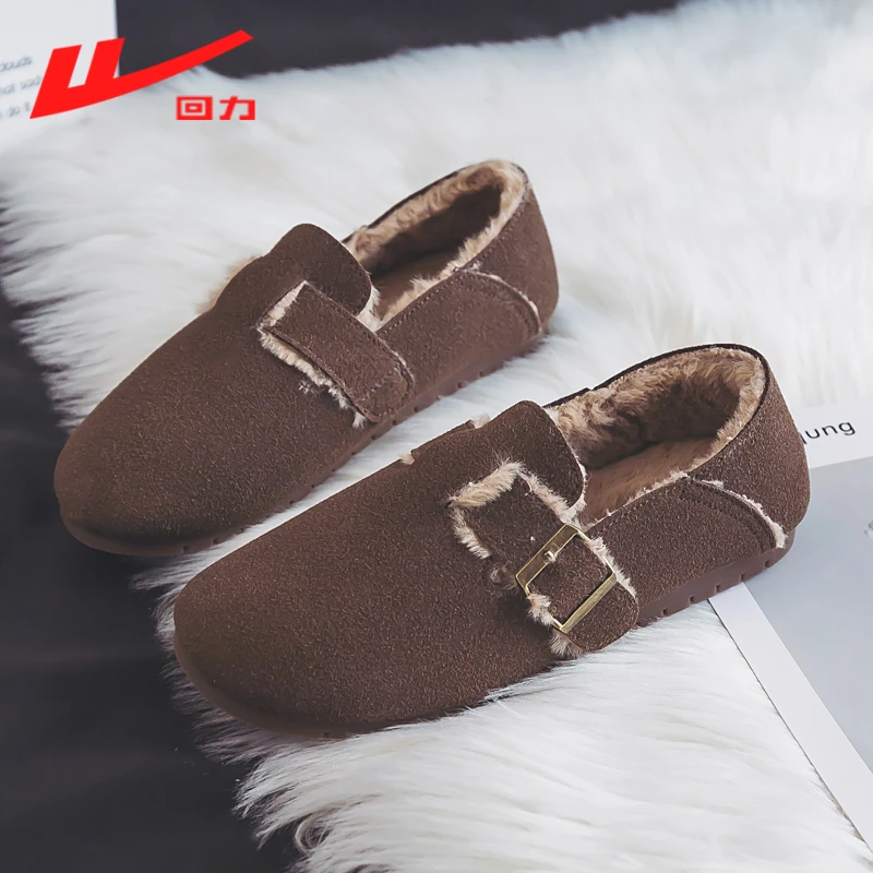 回力冬季勃肯棉鞋女鞋2025新款秋冬懒人一脚蹬加绒保暖豆豆鞋0821