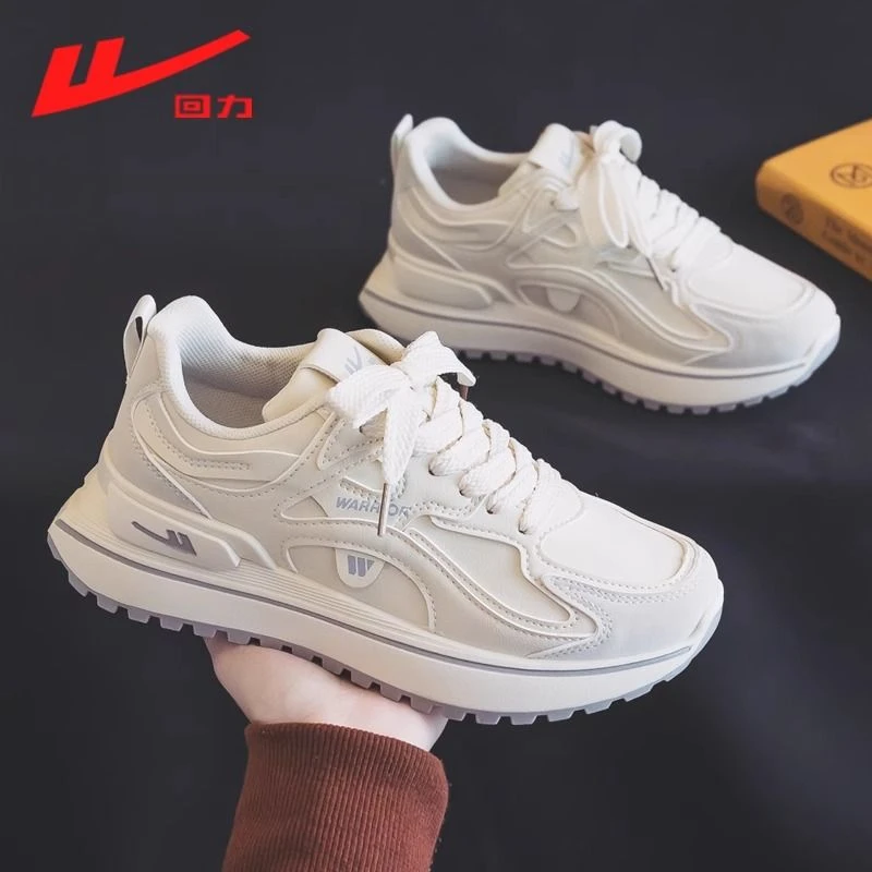 回力运动鞋女2023秋冬季新款透气休闲百搭厚底老爹鞋子加绒二棉鞋