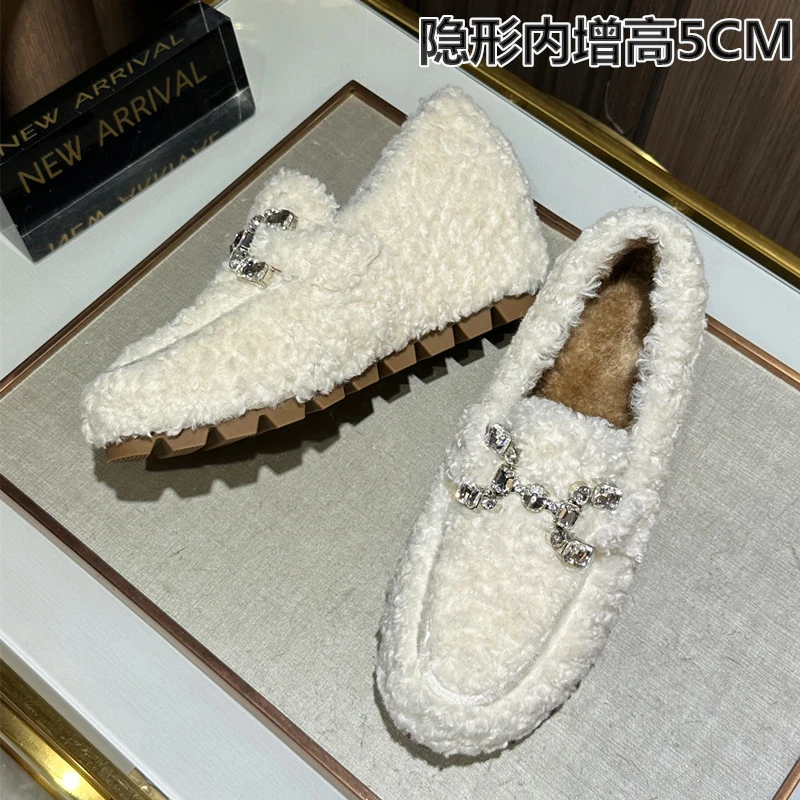 2025新款冬季棉鞋小个子内增高加绒豆豆鞋小码32 33毛毛鞋女外穿