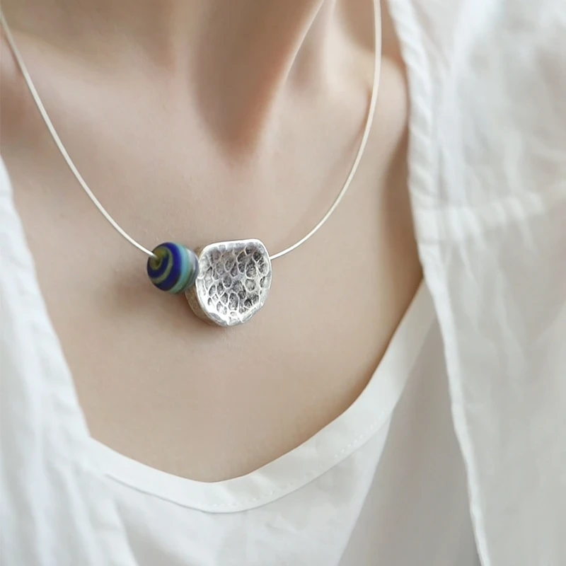 坠链均925银 <一禅兄>泰国手工荷叶吊坠琉璃圆珠项圈琉璃多样性发