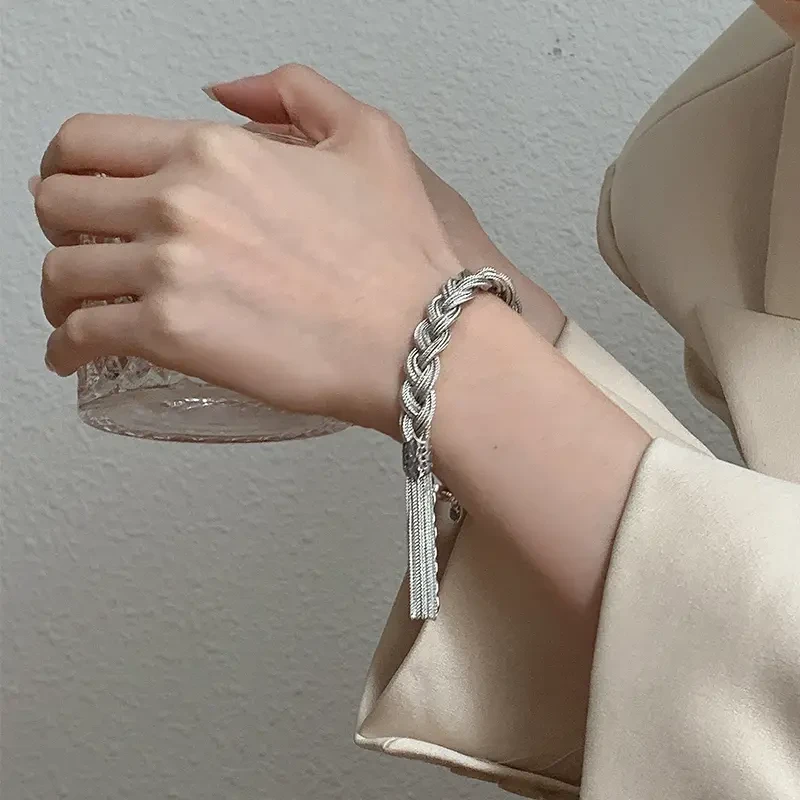 925银手链 千丝万缕编织麻花脏辫手链时尚百搭轻奢气质潮